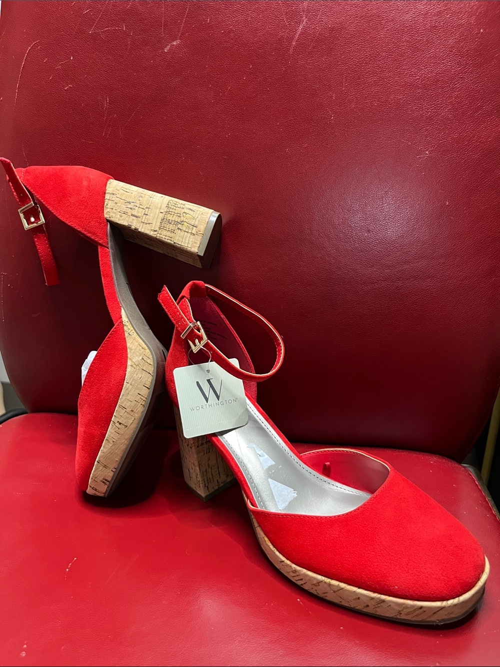 Worthington Red Suede Cork Block Heel Sandals